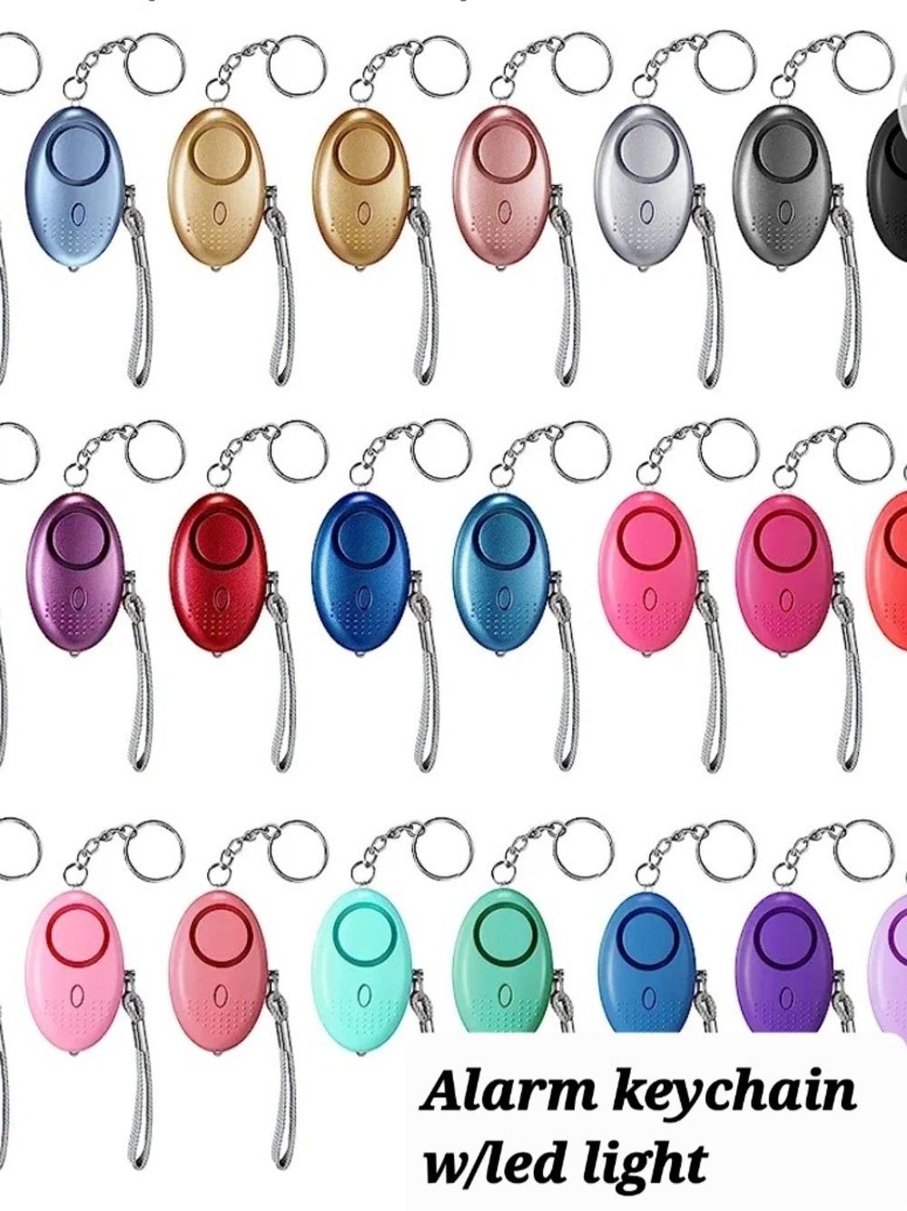 Portable Personal Alarm Keychain with LED Light - Multiple Colors (25) Units